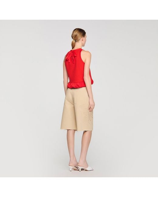 Sandro Red Ruffle Top