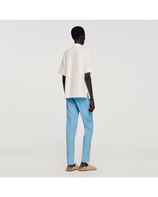 Sandro Blue Square Cross Cotton Jacquard Shirt for men