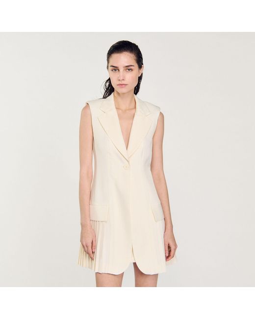 Sandro Natural Short Pleated Suit Dress