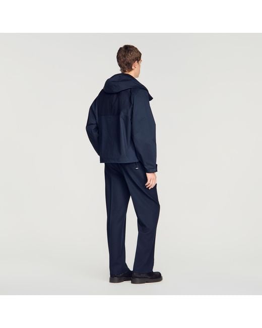 Sandro Blue Hooded Zip-Up Cotton Jacket for men