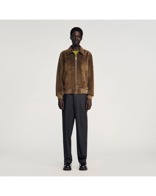 Sandro Gray Quilted Zip Jacket for men