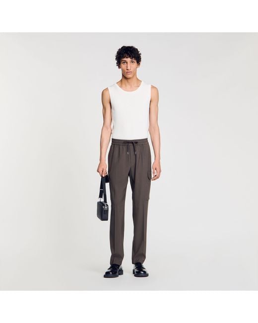 Sandro White Elasticated Cargo Trousers for men