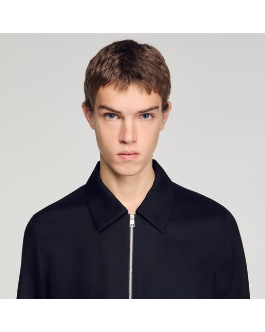 Sandro Blue Loose-Fit Zip-Up Shirt for men