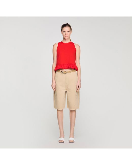 Sandro Red Ruffle Top