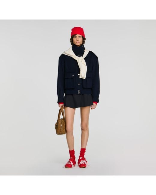 Sandro Black Double-Faced Standing Collar Coat