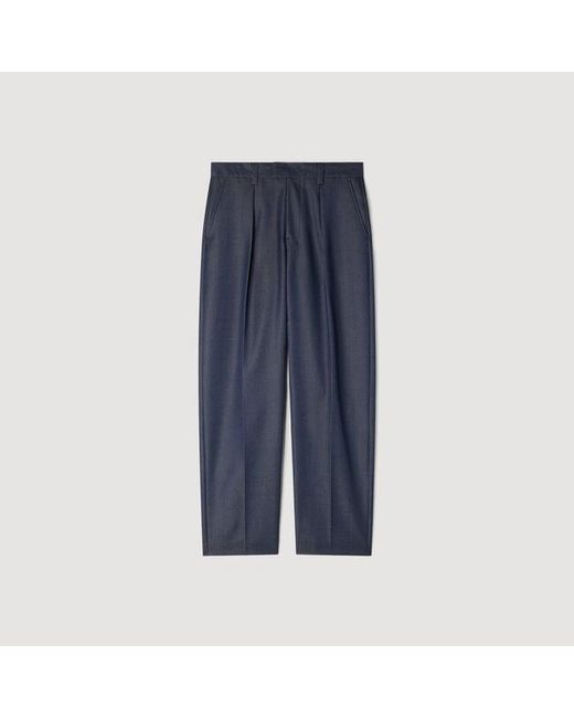 Sandro Blue Pleated-Effect Trousers for men