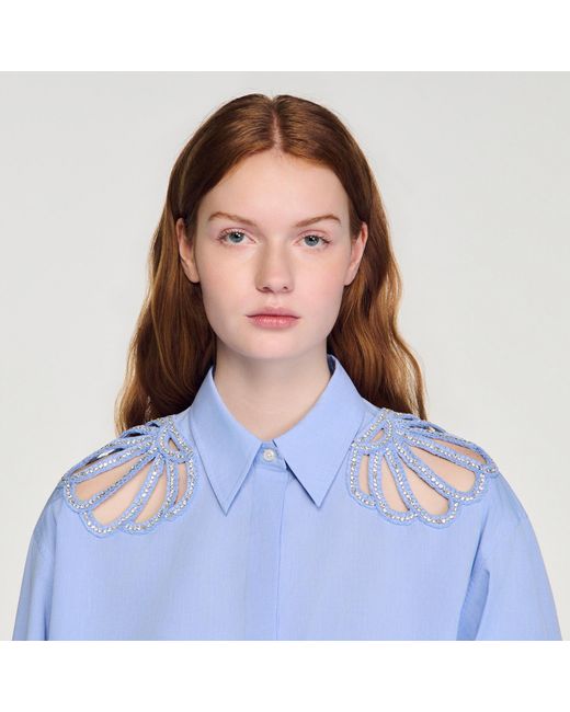 Sandro Blue Embroidered Cotton Shirt