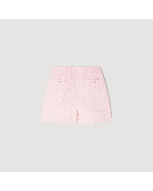 Sandro Pink Sequin Check Tweed Shorts