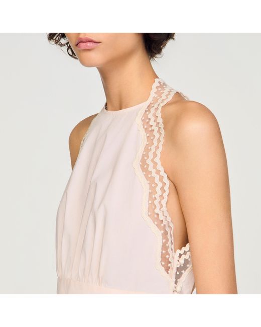 Sandro Pink Cotton Crop Top With Lace Trim