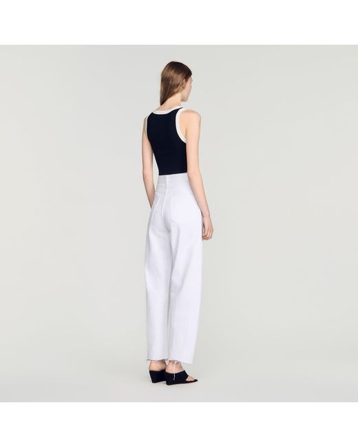 Sandro Blue Two-Tone Cropped Knit Top
