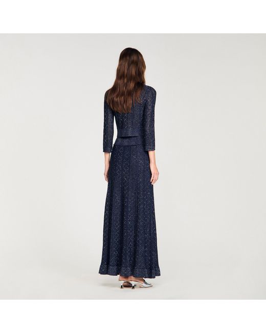 Sandro Blue Rhinestone Knit Maxi Skirt