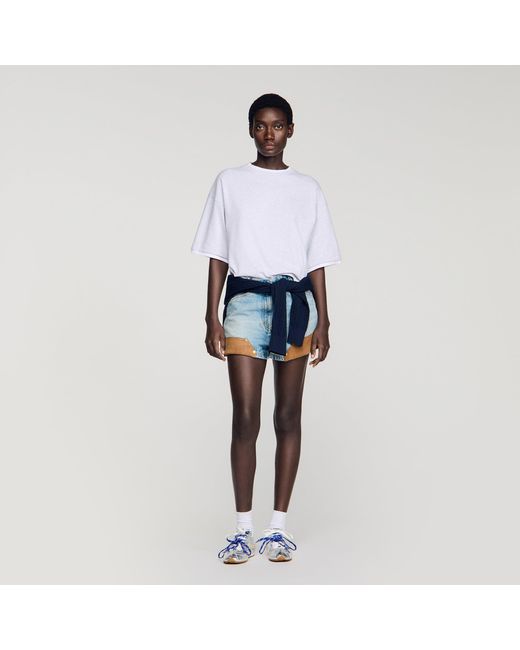 Sandro Blue Embroidered Logo Cotton T-Shirt