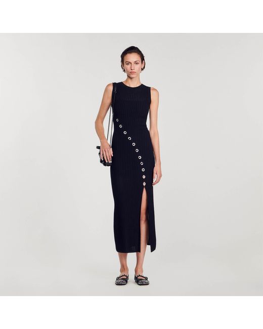 Sandro Blue Maxi Dress With Rhinestone Jewellery