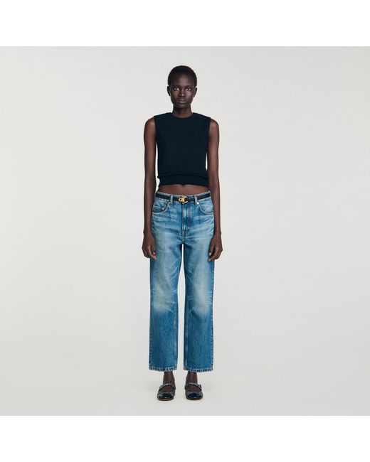 Sandro Blue Ruffled Cropped Jumper