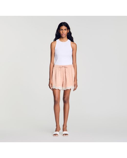 Sandro Blue Rhinestone Shorts With Lace