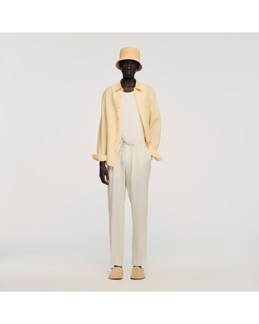 Sandro Natural Elasticated Linen Trousers for men