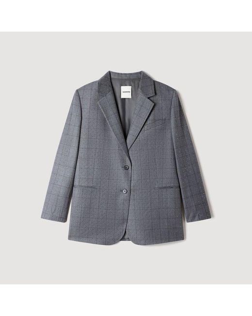 Sandro Blue Checked Wool Jacket