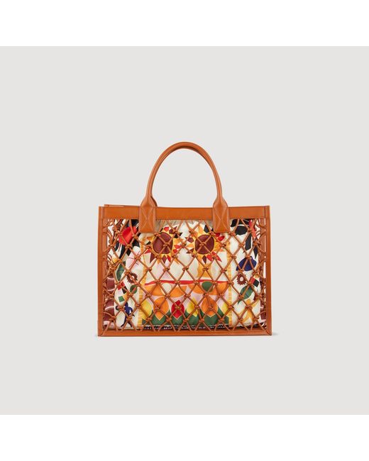 Sandro Orange Lace-Up Leather Kasbah Tote Bag