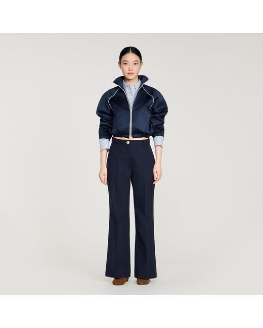 Sandro Blue Wide-Leg Wool Trousers