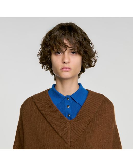 Sandro Blue 2-In-1 Wool And Cashmere Sweater