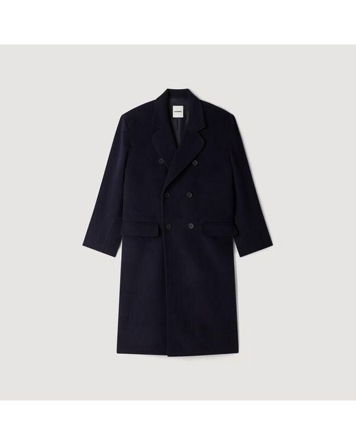Sandro Blue Double-Breasted Wool-Cashmere Coat for men