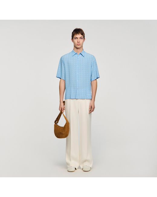 Sandro Blue Link Print Loose-Fit Shirt for men