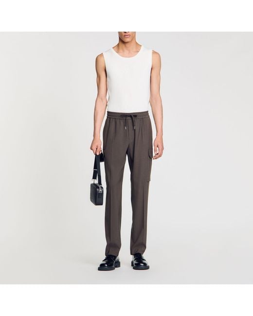 Sandro Gray Elasticated Cargo Trousers for men