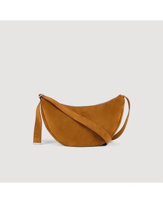 Sandro Brown Small Zipped Split Leather Hobo for men