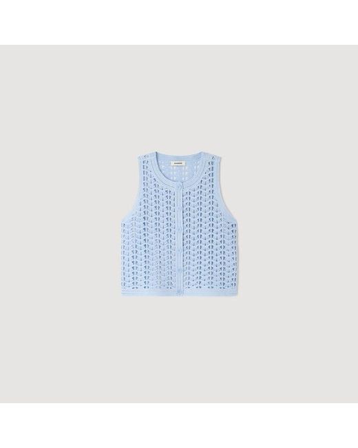Sandro Blue Beaded Crochet Cardigan