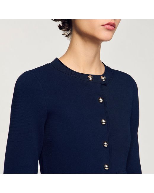 Sandro Blue Short Button-Up Knit Dress