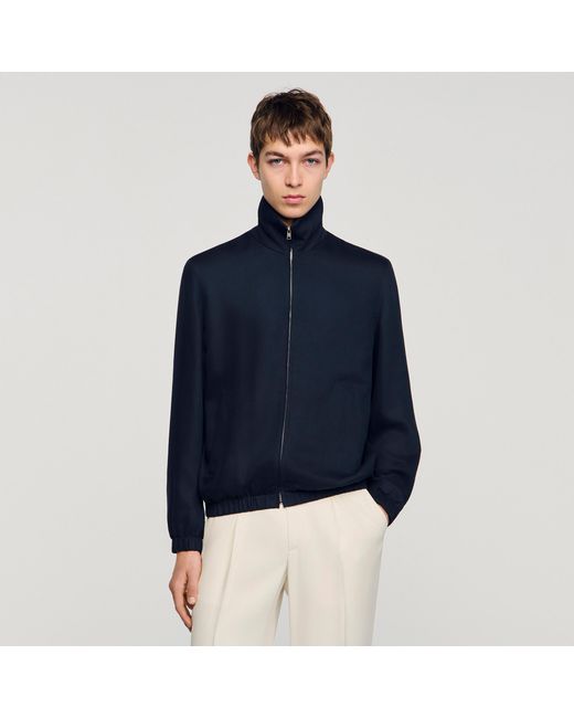 Sandro Blue Standing Collar Zip-Up Jacket for men