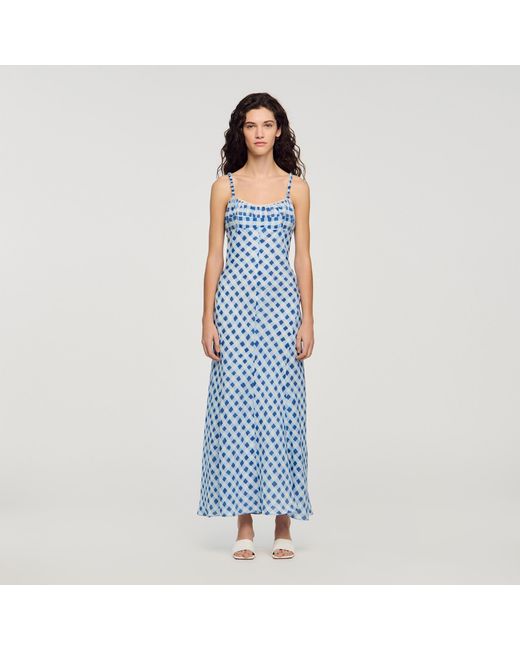 Sandro Blue Gingham Linen Maxi Dress