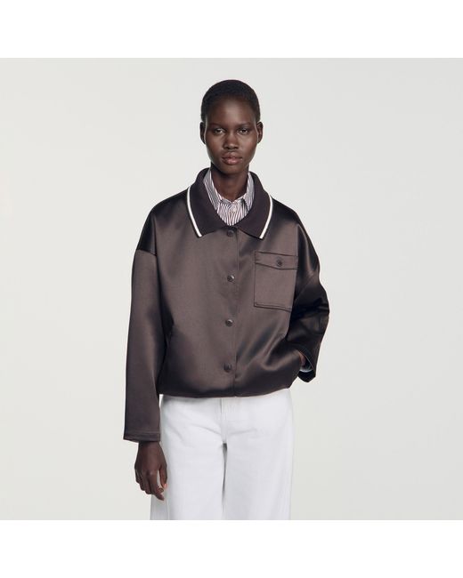 Sandro Blue Satin-Look Jacket With Polo Collar