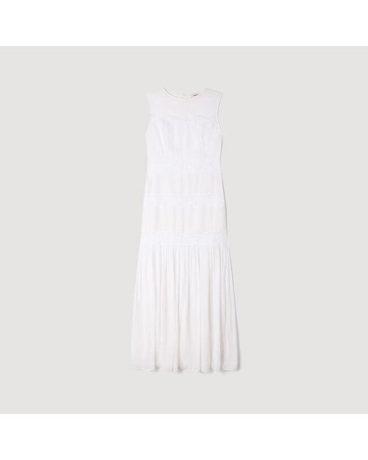 Sandro White Crepon Maxi Dress