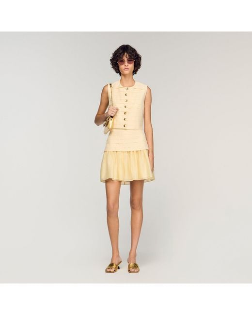 Sandro Natural Pleated Crop Top