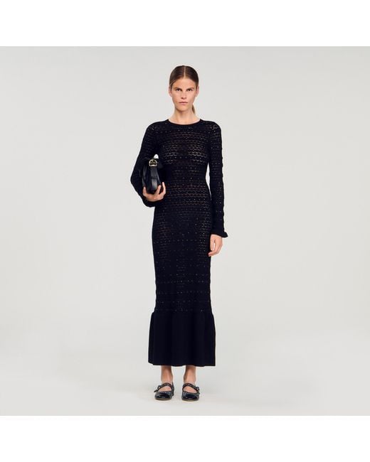 Sandro Blue Rhinestone Knit Maxi Dress