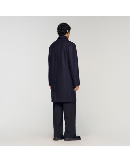 Sandro Blue Wool And Cashmere Coat for men