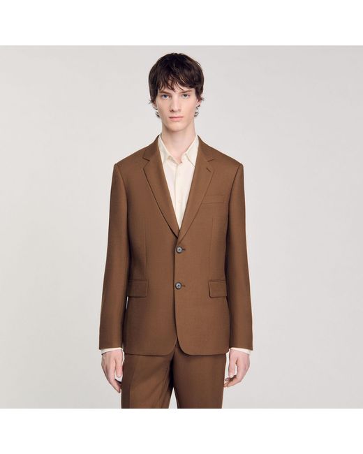 Sandro Brown Wool Suit Jacket for men