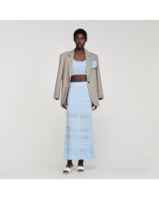 Sandro Blue Pointelle Knit Maxi Skirt
