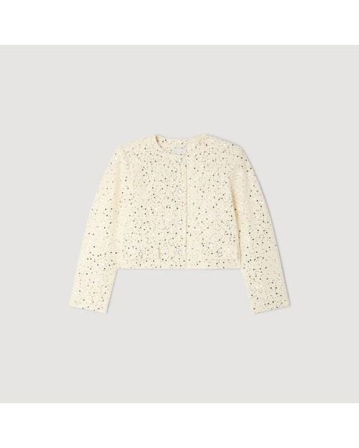 Sandro Blue Cropped Sequinned Cotton Jacket