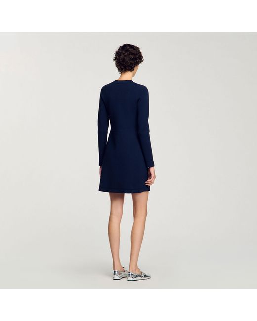 Sandro Blue Short Button-Up Knit Dress