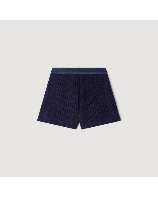 Sandro Blue High-Waisted Crochet Shorts