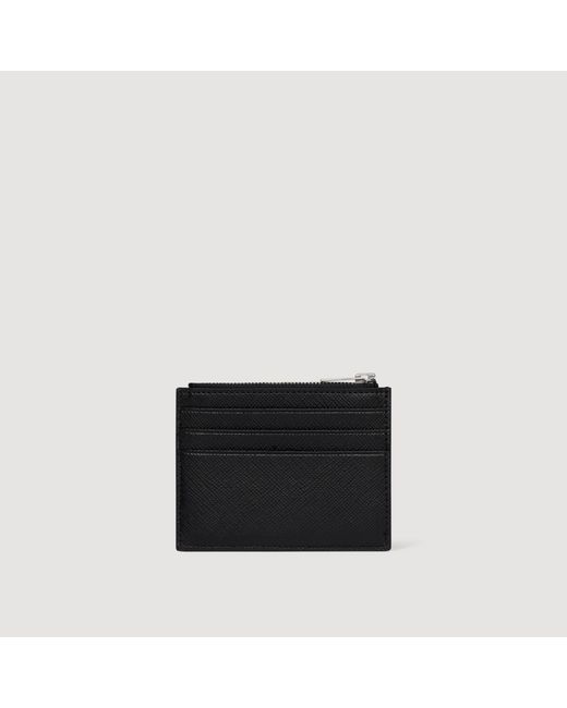 Sandro Black Reconstituted Leather Card Holder for men