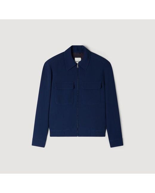 Sandro Blue Textured Zip-Up Jacket for men