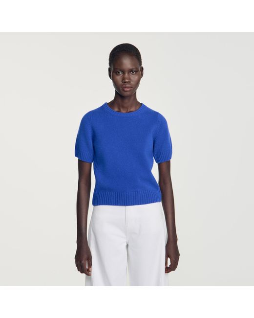 Sandro Blue Wool Jumper With Logo