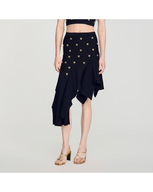 Sandro Blue Studded Knit Skirt