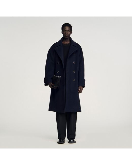 Sandro Blue Double-Breasted Wool Coat for men