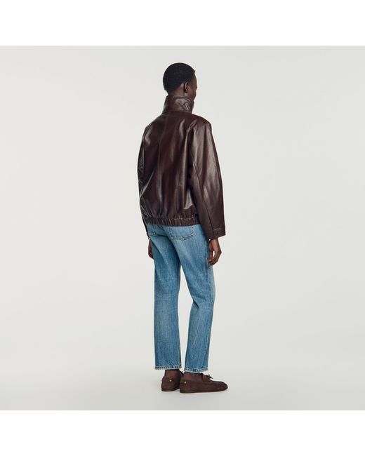 Sandro Blue Oversized Leather Jacket