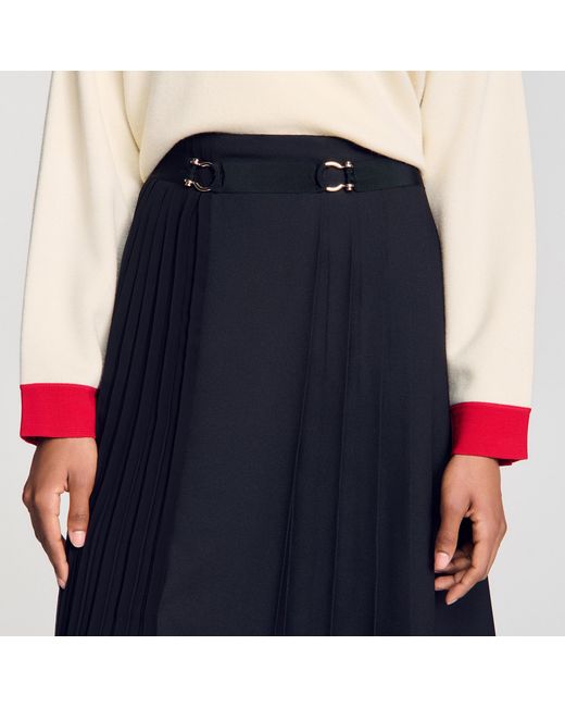 Sandro Blue Maxi Asymmetrical Pleated Skirt