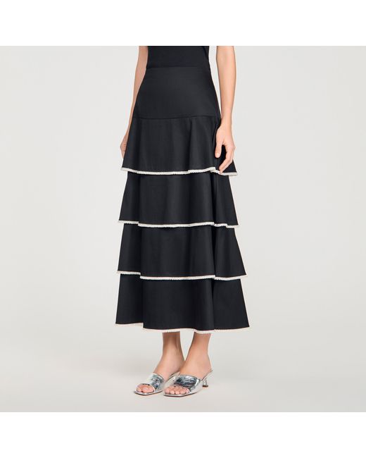 Sandro Blue Long Ruffled Rhinestone Skirt